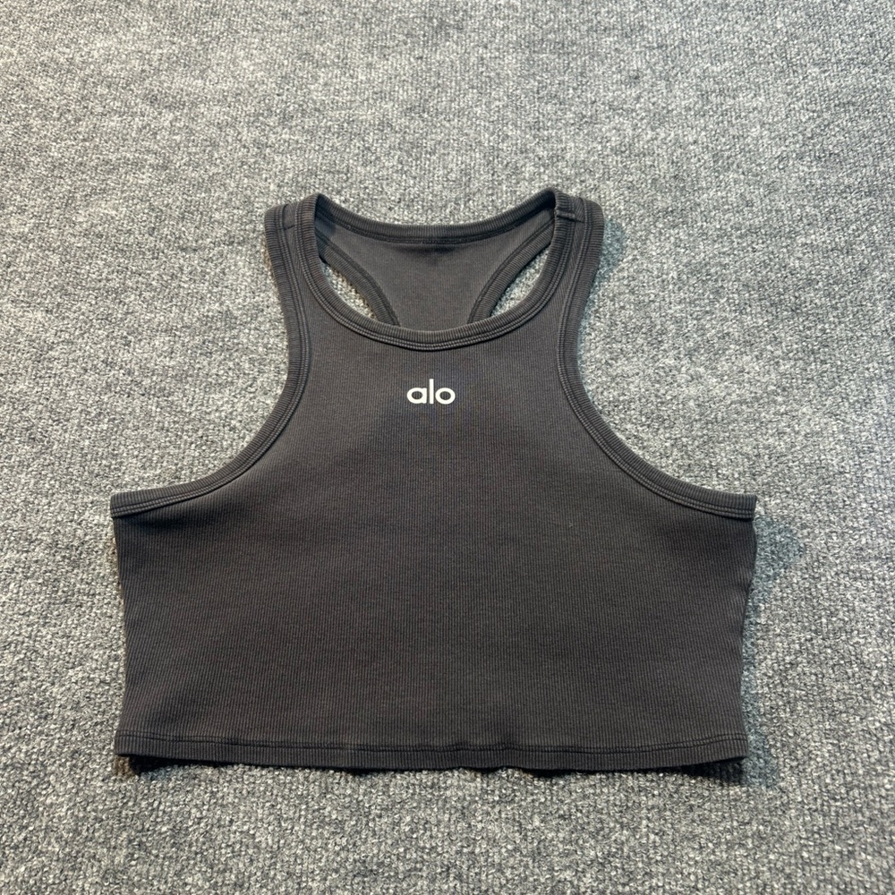 ALO Yoga Black Ribbed Racerback Crop Tank - Picture 3 of 8